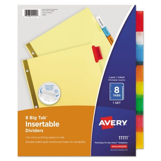 Picture of Avery 8-Tab Binder Dividers, Insertable Multicolor Big Tabs