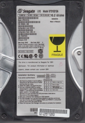 Picture of ST310212A  Seagate 10.2GB IDE 3.5 Hard Drive