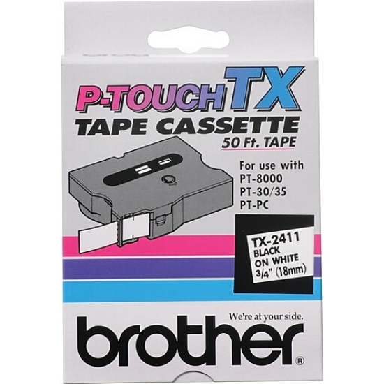 Picture of Brother Tx2411 Tx Labeling Tape for Pt-8000, Pt-Pc, Pt-30/35, 3/4-Inch W, Black On White