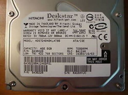 Picture of HITACHI HDS724040KLAT80 ORIGINAL Hitachi DRIVE Hd 400gb Ide 3.5