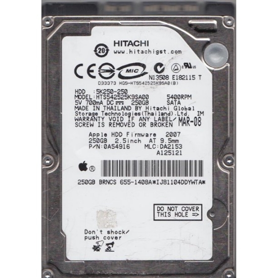 Picture of Hitachi HTS542525K9SA00 5K250-250 250GB sata Laptop Hdd