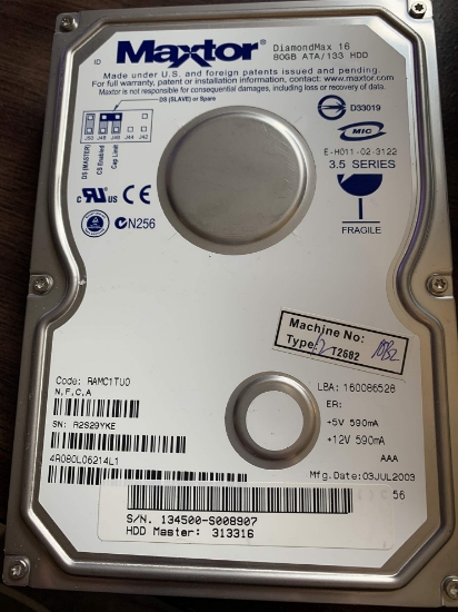 Picture of Maxtor DiamondMax 16 4R080L0 80 GB 5400 rpm IDE ATA/133 2MB Cache 3.5" Internal Hard Drive