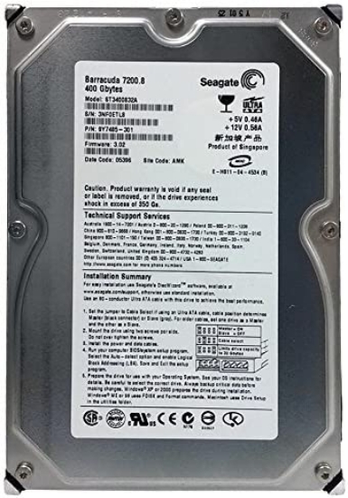 Picture of Seagate ST3400832A Barracuda 400GB 7200 RPM EIDE Hard Drive. 8MB Buffer DMA/ATA-100 Ultra-3.5 Inch